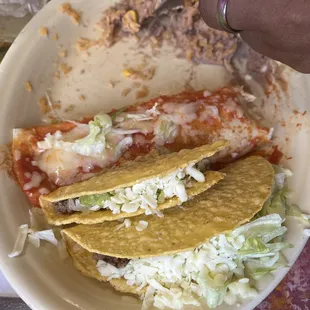 Tacos burrito and rice n beans