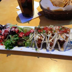 Dos Equis beer battered Mahi Mahi tacos.