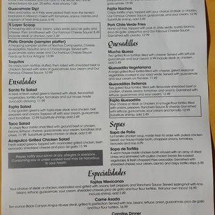 Front side of menu