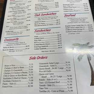 a menu for a restaurant
