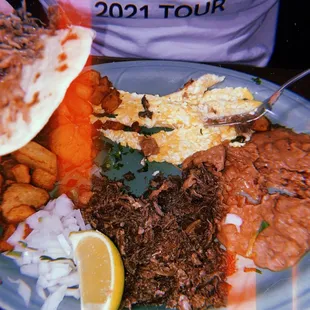 Barbacoa breakfast plate, with potatoes