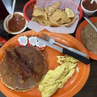 Pancake plate with a side of beans