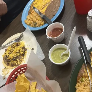 enchiladas and tostada. chips and salsa