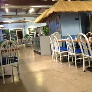 tables and chairs in a restaurant