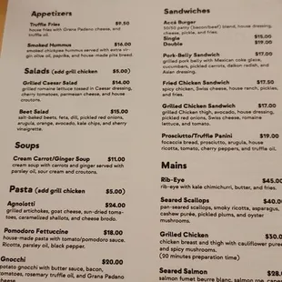 Dinner menu