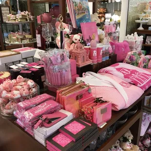 a display of pink items in a store