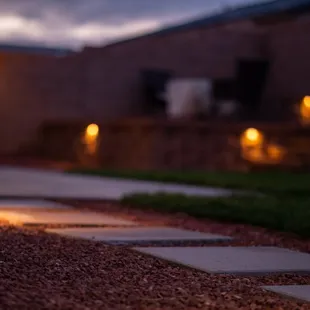 a pathway with lights
