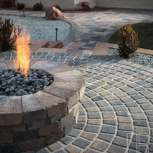 a brick fire pit
