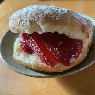 Strawberry donut sandwich.
