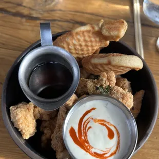 Taiyaki Chicken &amp; Waffles with house made spicy ranch