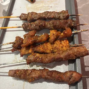 Different skewers - it&apos;s a little pricey, each order is only one stick... average $3 - $4 each.