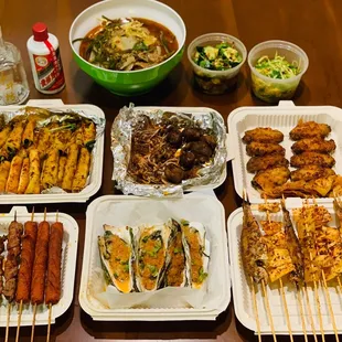 Backstrops of bull, Chicken Gristle, Lamb, Yellow Croaker, Sausage, Coriander roll, Tofu, Lamb kidney  Chicken wing, Oyster, Octopus