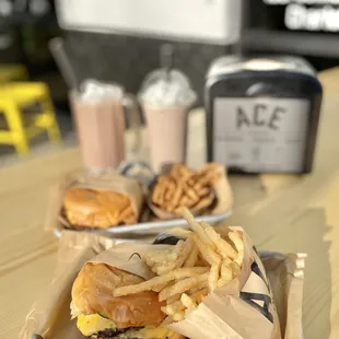 a burger and french fries