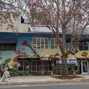 a colorful mural on the side of a building