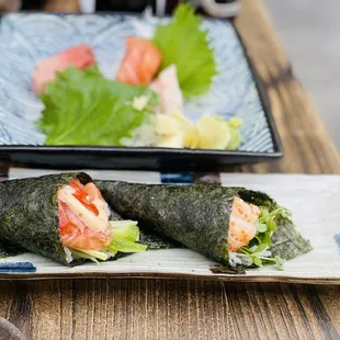 Spicy Salmon Hand Roll &amp; Spicy Scallop Hand Roll