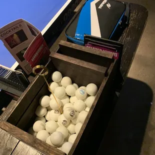 Basket of balls at each table.