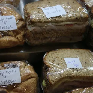 a variety of sandwiches on display