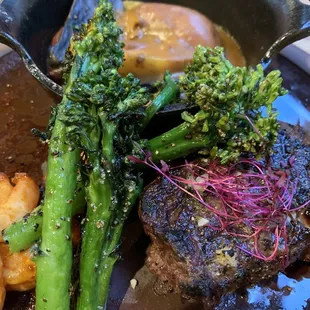 Special of the day. Filet mug on and shrimp