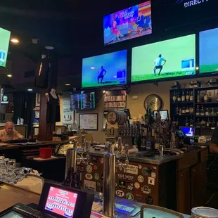 a bar with multiple televisions