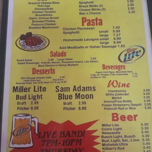 the menu for the restaurant