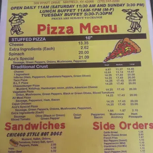 menu and prices