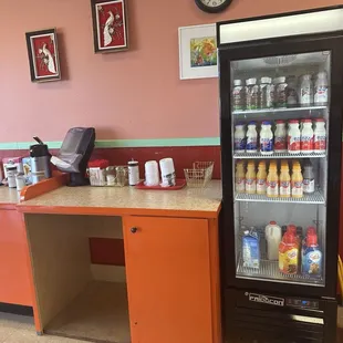 Drinks and counter space for coffee