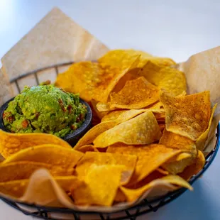 Small Batch Guacamole (V): Avocado + Red Onion + Cilantro + Lime + Housemade Tortilla Chips
