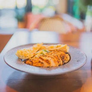 Blackened Chicken Pasta with Asiago Cream Sauce: Blackened Chicken + Fettuccine + Asiago Cream Sauce + Fresh Basil