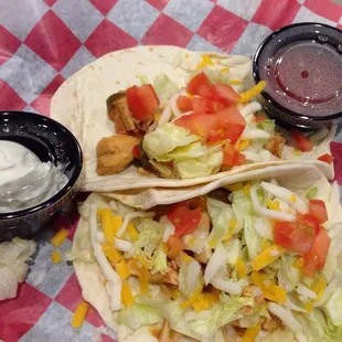 Monday's are $1 tacos. Chicken or beef. Hard or soft. These are soft chicken tacos. Yum!