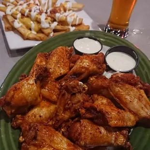 Loaded Fries and Sriracha Wings