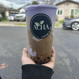 Ube Vietnamese Iced Coffee w/honey boba..... YUMMY!!
