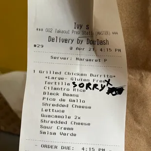 a receipt for delivery