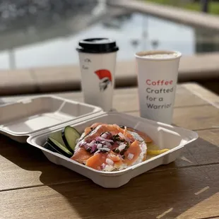 Smoked Salmon on a Bagel, Cabrillo &amp; an Americano.