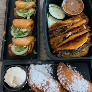 Tacos de Birria, Pork Belly Bao, Pineapple Empanadas