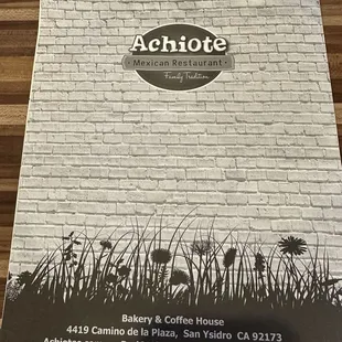 Front of menu