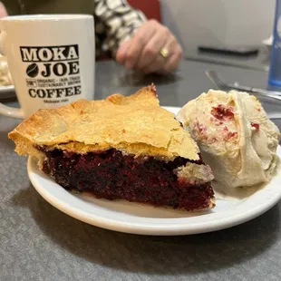 Raspberry pie, ice cream and coffee