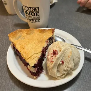 Raspberry pie, ice cream and coffee