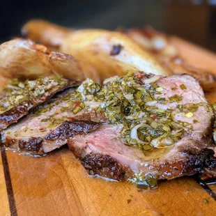 Cast-Iron NY Strip. $29. Leon&apos;s chimichurri, smashed fingerling potatoes, crunchy salt.