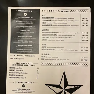 Back of menu