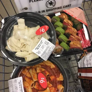 a shopping cart full of food