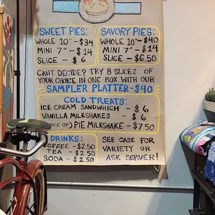 a menu for pies