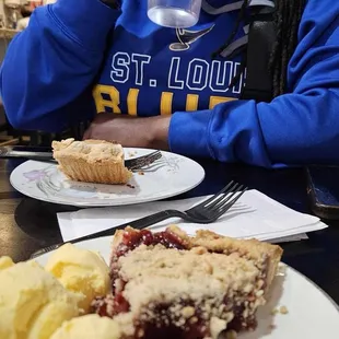 Cherry pie with glimpse of chess pie