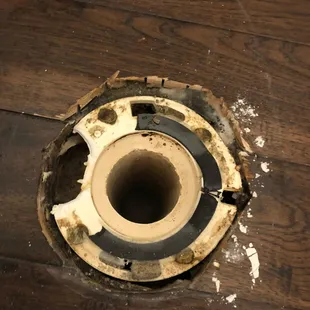 If your husband pulled your toilet and found the drain broke like this one call us to make it right!