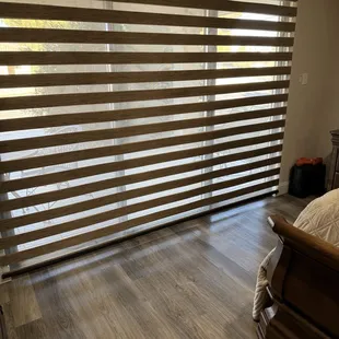 Zebra blind with remote or no remote to open blinds on a sliding door or window coverings.