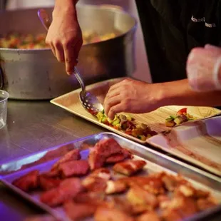 Plating our veggie hors d' oeuvres