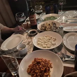 from the top: verde gnocchi, vongole, gorgonzola gnocchi and spicy fusilli