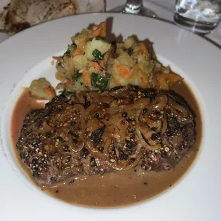 NY strip steak with peppercorn brandy