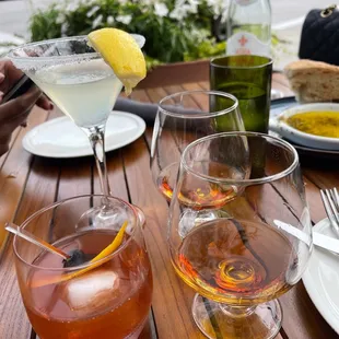 a close up of a table with drinks