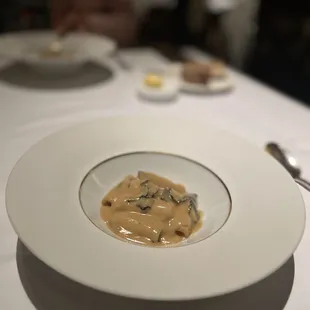 Ridged pasta with faux "foie gras," black truffle, and Marsala