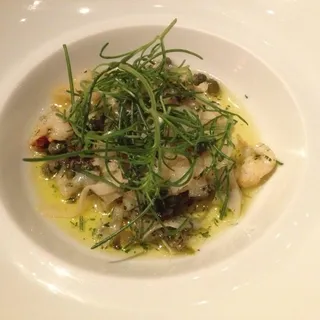 Cuttlefish 'tagliatelle' with capers, lobster and agretti